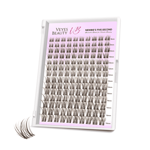 VEYESBEAUTY Aliva Feather Wispy Lash Clusters Extensions Brown Individual Eyelash Tray– Soft Wing, Invisible Band, Lightweight & Reusable, 140 Clusters (8-18mm)