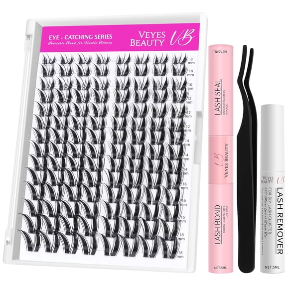 VEYESBEAUTY Bunny Lash Clusters, Fluffy Lashes with Invisible Band, Individual Eyelashes Lightweight & Reusable, 112 Clusters Kit