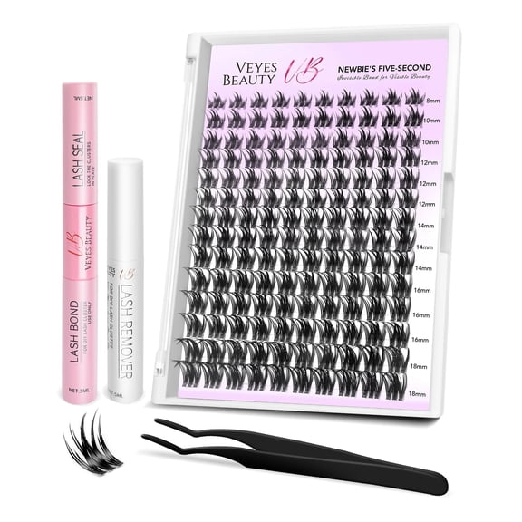 VEYESBEAUTY Camellia Lash Clusters 140pcs, Soft Fluffy Individual Lashes with Invisible Band, Reusable up to 7 Days Lash Kit