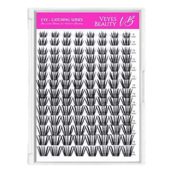 VEYESBEAUTY Crown Lash Clusters 112pcs, Bold Structured Individual Lashes with Invisible Band, False Eyelashes Reusable up to 7 Days Lash Tray