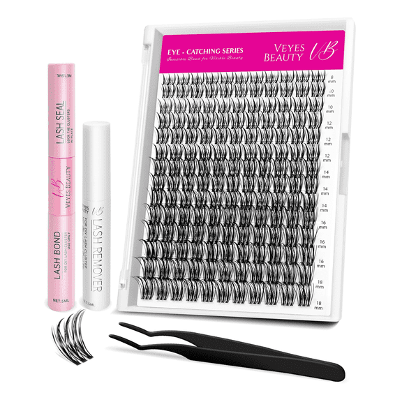 VEYESBEAUTY Flutter Lash Clusters 154pcs, Long Fluttery Individual Lashes with Invisible Band, False Eyelash Reusable up to 7 Days Lash Kit