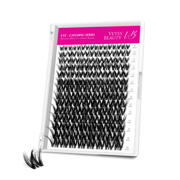 VEYESBEAUTY Furrish Lash Clusters, Dramatic Lashes with Invisible Band, Bold 3D Volume Individual Eyelashes Lightweight & Reusable, 112 Clusters Tray