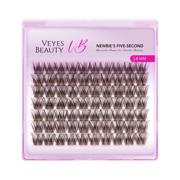 VEYESBEAUTY LuxeBold Brown Single Length Lash Clusters – Bold Fluffy Volume Lashes with Invisible Band, Reusable DIY Eyelash Extensions Individual False Eyelashes 14MM