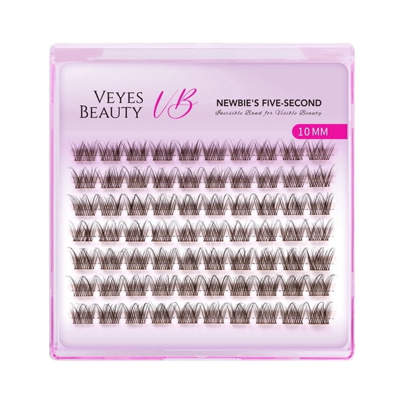 VEYESBEAUTY LuxeBold Brown Single Length Lash Clusters – Bold Fluffy Volume Lashes with Invisible Band, Reusable DIY Eyelash Extensions Individual False Eyelashes 10MM