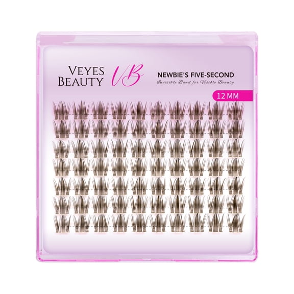 VEYESBEAUTY Manga Brown Single Length Lash Clusters 70pcs, Bold Spiked Lash Extensions Invisible Band DIY Individual False Eyelashes 12MM