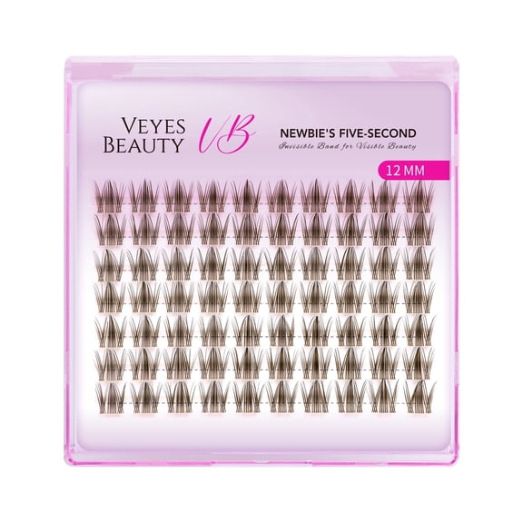 VEYESBEAUTY Manga Brown Single Length Lash Clusters 70pcs, Bold Spiked Lash Extensions Invisible Band DIY Individual False Eyelashes 12MM