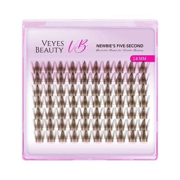 VEYESBEAUTY Manga Brown Single Length Lash Clusters 70pcs, Bold Spiked Lash Extensions Invisible Band DIY Individual False Eyelashes 14MM