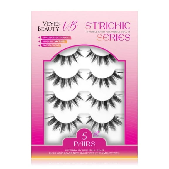 VEYESBEAUTY Manga Fake Lashes Reused False Eyelashes,Spike Wet-Look Effort, Black, 5 Pairs