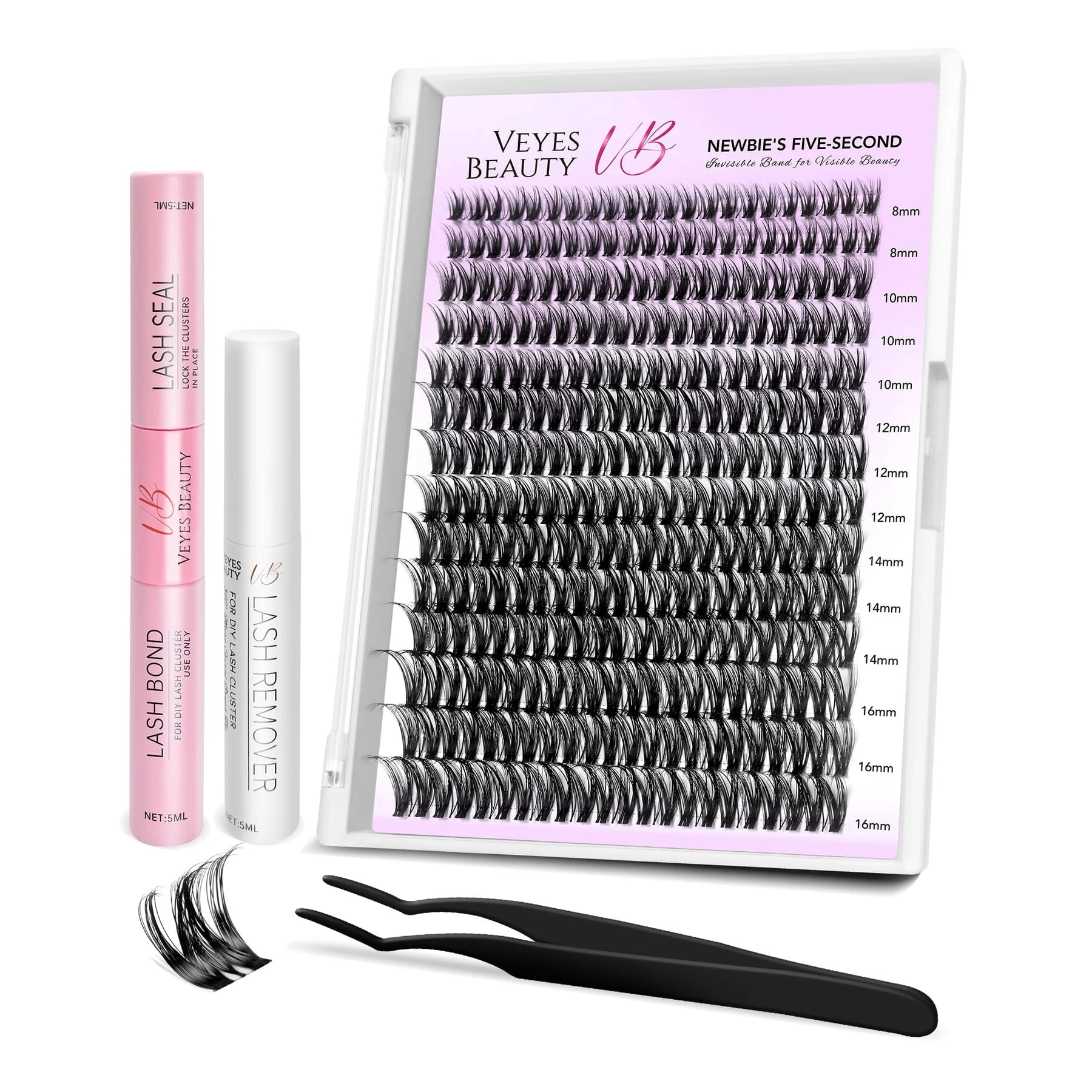 VEYESBEAUTY Ribbon Lash Clusters 154pcs, Fluffy Feathery Lashes with Invisible Band False Eyelash Reusable up to 7 Days Lash Kit
