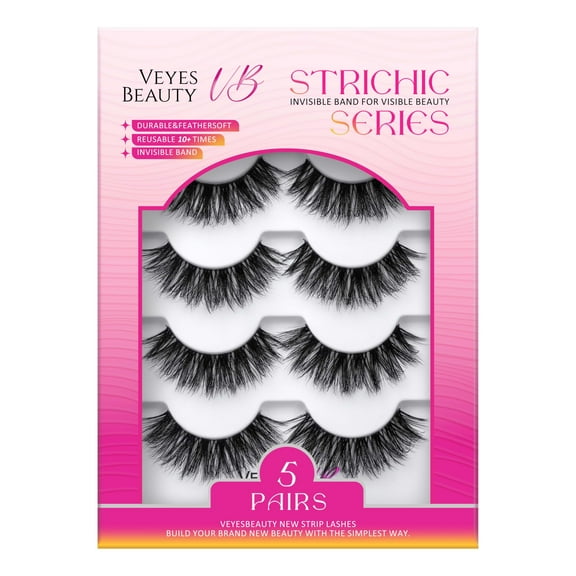 VEYESBEAUTY Starfall Fake Lashes Reused False Eyelashes,Voluminous Look, Black, 5 Pairs