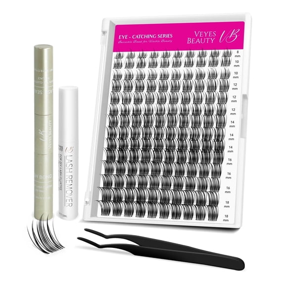 VEYESBEAUTY Sweetie Lash Clusters 140pcs, Soft Fluffy Individual Lashes with Invisible Band, False Eyelashes Reusable up to 7 Days Lash Kit