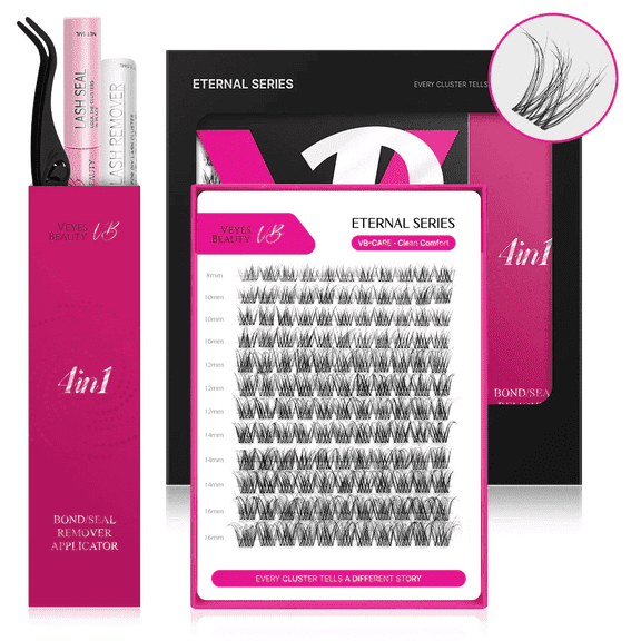 VEYESBEAUTY VB-Care N°10 Lash Clusters 132pcs – Ultra-Light Natural Individual Cluster Lashes with 0.05mm Invisible Band, Hygienic & Reusable Lash Kit