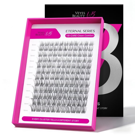 VEYESBEAUTY VB-Care N°10 Lash Clusters 132pcs – Ultra-Light Natural Individual Cluster Lashes with 0.05mm Invisible Band, Hygienic & Reusable Lash Tray
