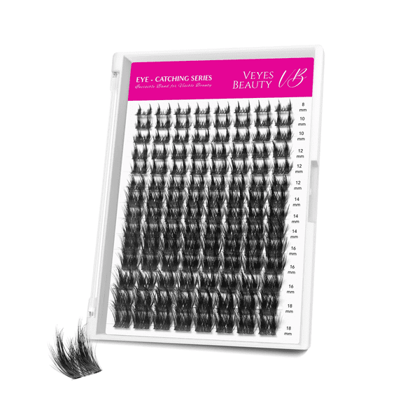 VEYESBEAUTY Wheat Lash Clusters, Wispy Lashes with Invisible Band, Individual Eyelashes Lightweight & Reusable, 112 Clusters Tray
