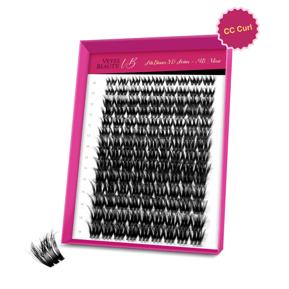 VEYESBEAUTY VB-Muse Lash Clusters CC Curl Fluffy Individual Lash Extensions 3D Layered Volume Eyelashes Thin & Invisible Faux Mink Lash Mixed Length 10-18mm
