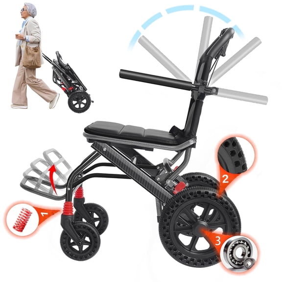 LETHIME Ultra Light Wheelchairs for Adults Folding Transport Wheelchair with Foldable Pedals and Telescopic Handle for Travel, 17" Seat Width, Storage Bag Included Ergonomics Comfortable for Seniors
