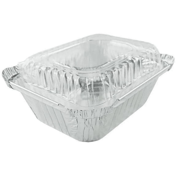 VEZEE 1-lbs Disposable Aluminum Oblong Foil Pan 10 Pcs With Dome Lids