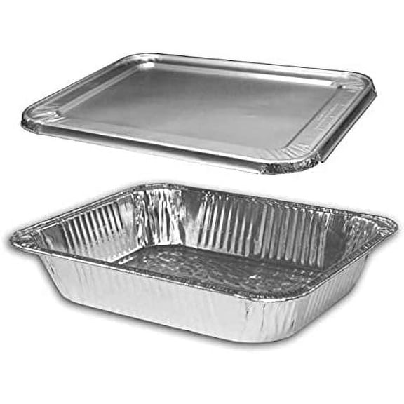 VEZEE 9x13 Half Size Aluminum Disposable Pans with Lids - Serve Various Delicacies for Events Counts-10