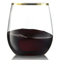 VEZEE Gold Rim Stemless Plastic Wine Glasses Goblet 12 oz Pack of 6