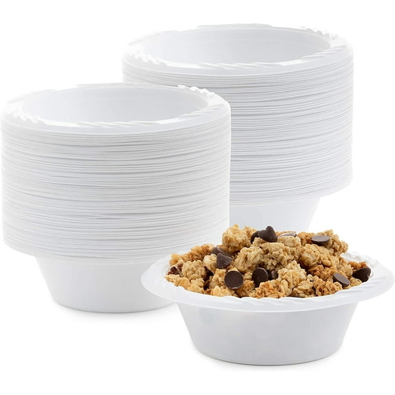 VEZEE Medium Weight White Plastic Soup Bowls, 12 oz, 100 Count