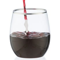 VEZEE Silver Rim Stemless Plastic Wine Glasses Goblet 12 oz Pack of 6