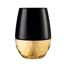 VEZEE Stemless Plastic Hammered Wine Goblet 16 oz Black / Gold Bottom Pack of 6