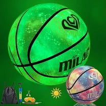VEZLOP Basketball, Glow in the Dark Basketball, Glowing Composite Leather Luminous Basketball Gift for Youth, Men, Women, Indoor-Outdoor Night Basketball Size 7(29.5") / 6(28.5") / 5 (27.5") with Pump