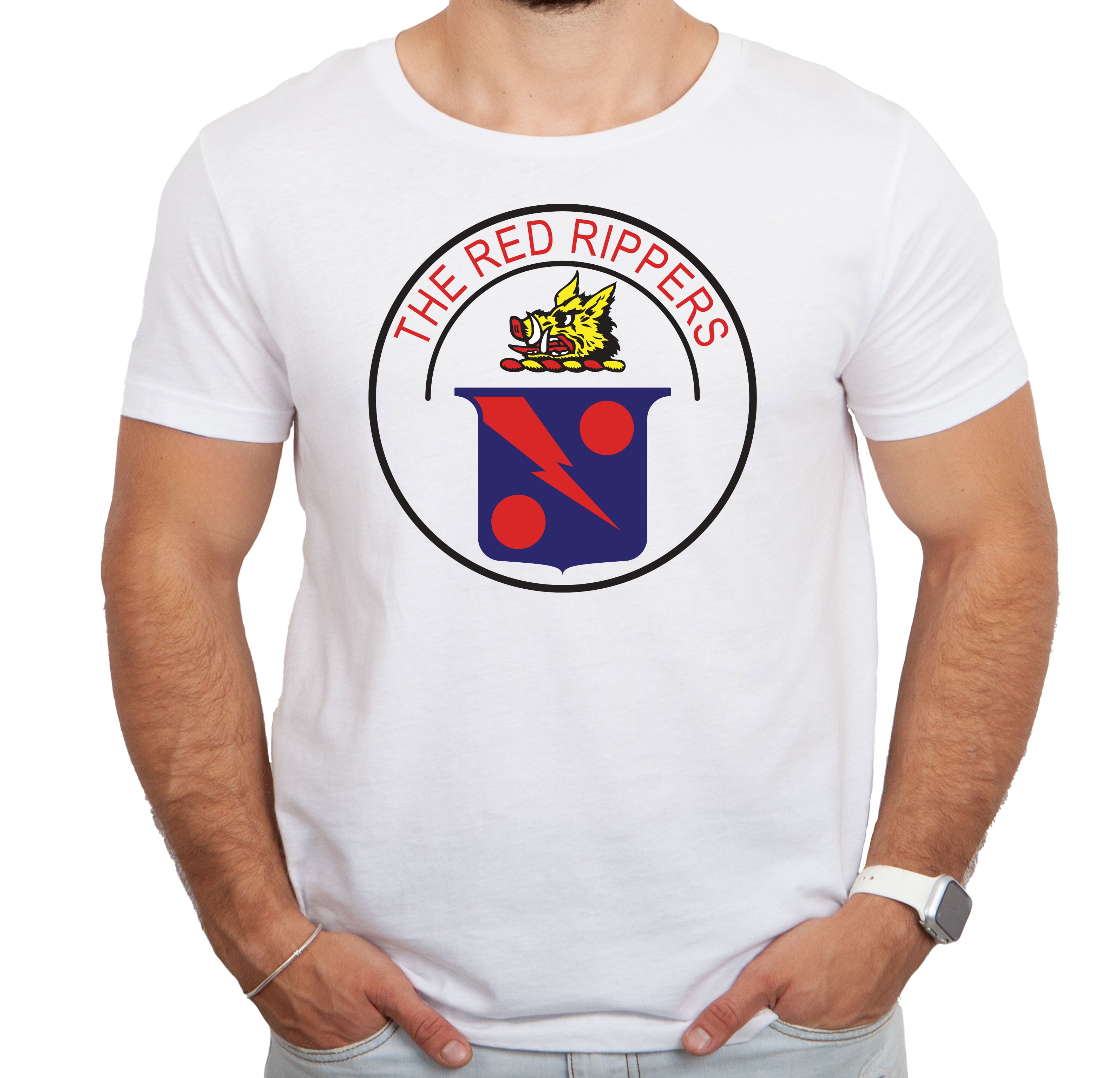 VF-11 Red Rippers Patch White Adult T-Shirt-3XL