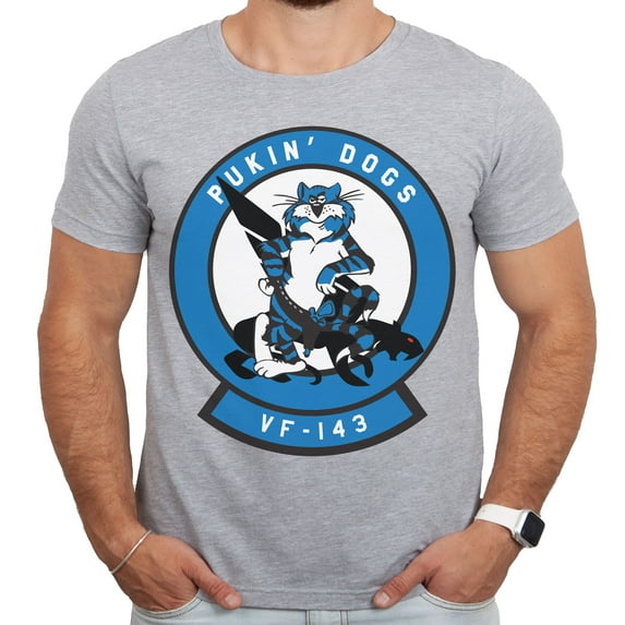 VF-143 Pukin' Dogs Tomcat Athletic Grey Adult Shirt-Small