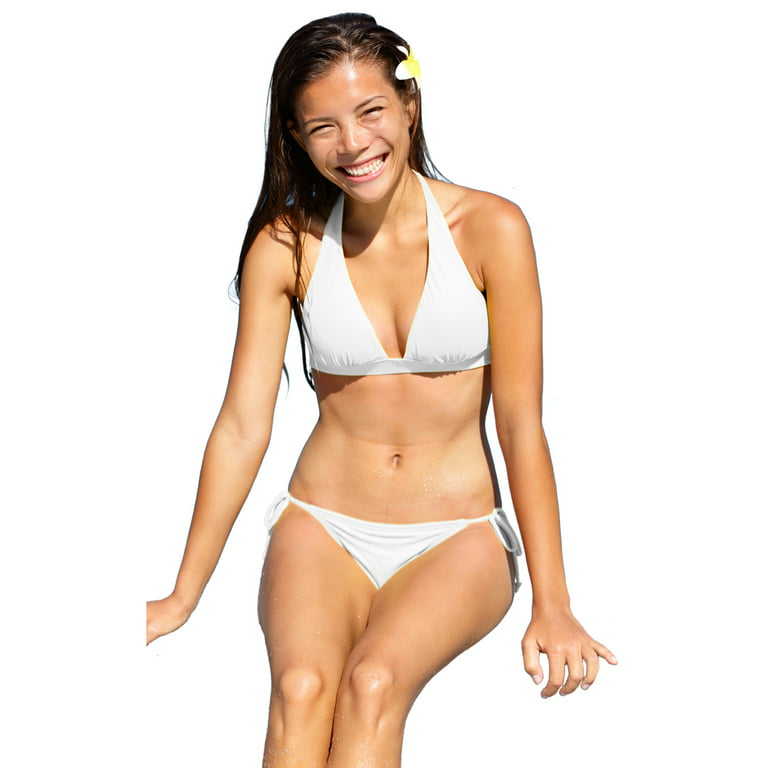 VF-Sport - Bikini, Halter Top and Tie Bottom, Two Piece Set (White, Small)  