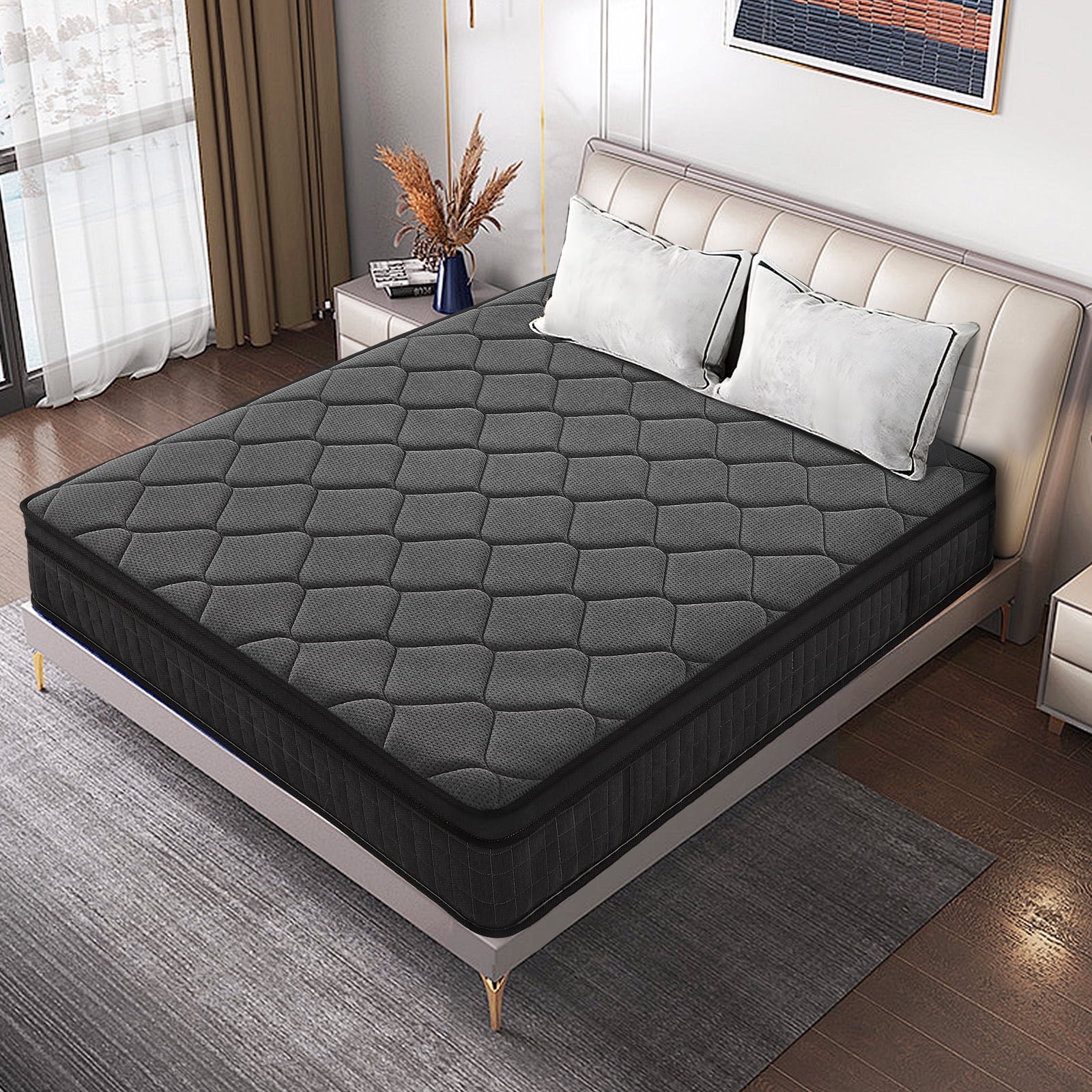 VFD 10 inch Queen Size Hybrid Mattress - Medium Firm, Memory Foam & Pocket Springs, Motion Isolation, Edge Support, Pressure Relief, Ship Compressed