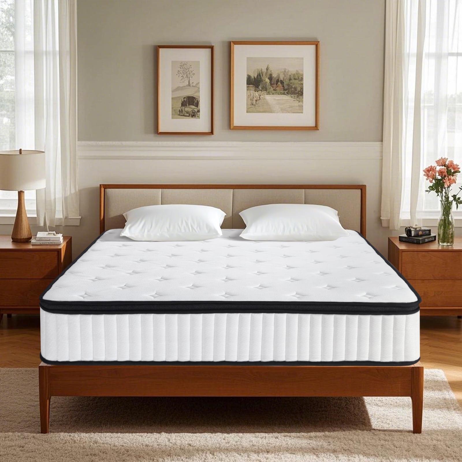 VFD 10 inch Spring Sensation Hybrid Mattress, Queen, Fiberglass Free, Medium Firmness, Durable Support, Certified Safe Foams & Fabric, Mattress in A Box, White