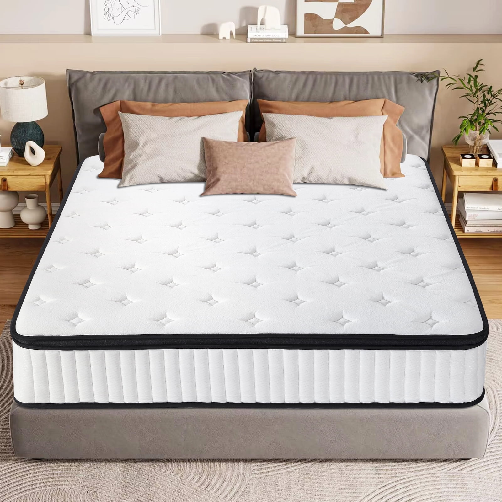 VFD 12 inch Spring Sensation Hybrid Mattress, Queen, Fiberglass Free, Medium Firmness, Durable Support, Certified Safe Foams & Fabric, Mattress in A Box, White