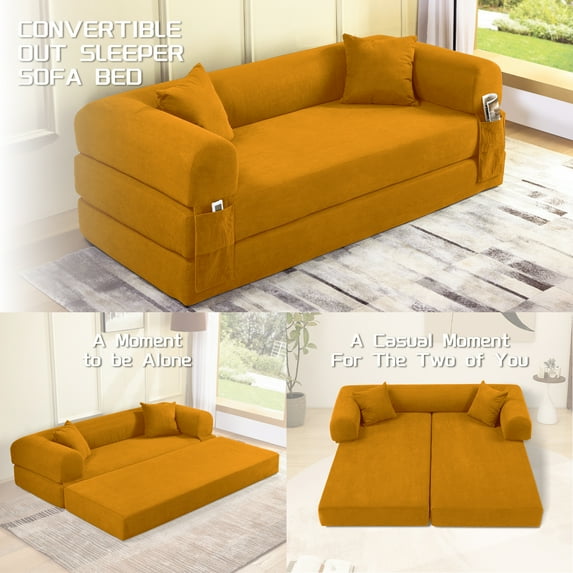 VFD Compression Sofa - 3 Seats Convertible Floor Sofa Bed - with Pillow Back Support Armrest - Comfy Foldable Sofa Bed Compressed Sofa in Box - Corduroy Fabric - for Living Room Bedroom