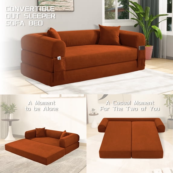 VFD Compression Sofa - 3 Seats Convertible Floor Sofa Bed - with Pillow Back Support Armrest - Comfy Foldable Sofa Bed Compressed Sofa in Box - Corduroy Fabric - for Living Room Bedroom