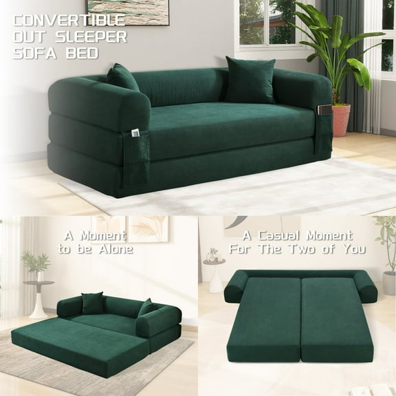 VFD Compression Sofa - 3 Seats Convertible Floor Sofa Bed - with Pillow Back Support Armrest - Comfy Foldable Sofa Bed Compressed Sofa in Box - Corduroy Fabric - for Living Room Bedroom