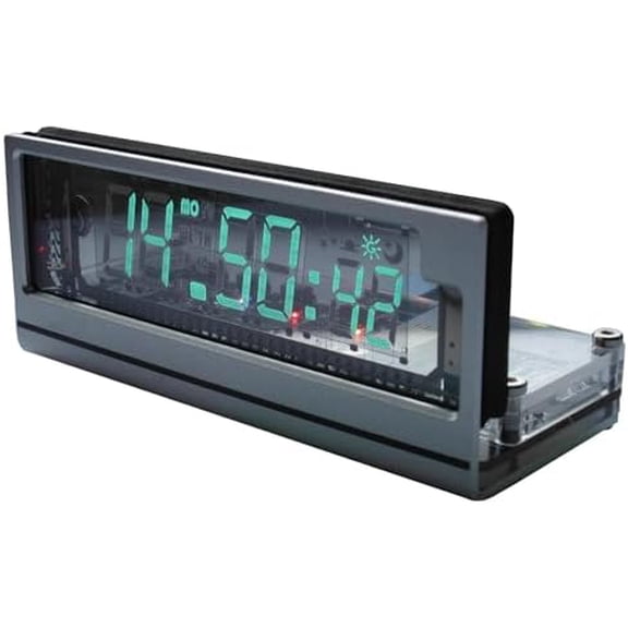 VFD Digital Clock, Vacuum Fluorescent Display Clock with Power Off Memory, WiFi Time Service, Display of Day of The Week/Weather, for Tech Enthusiasts Bedroom Office Decoration