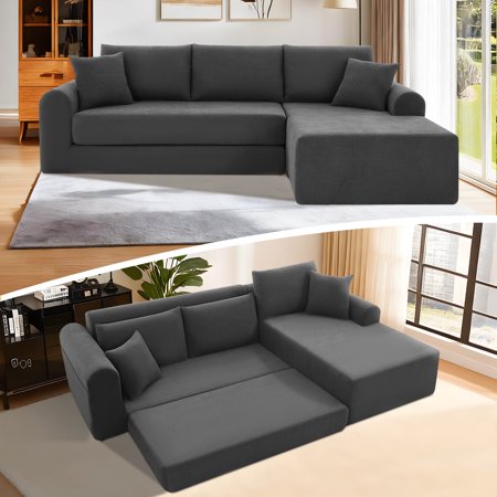 VFD Modular Sectional Couch in a Box 103" L Shaped Boneless Cloud Couch with Deep Seat, Convertible Sofa Bed for Living Room Bedroom Apartments, No Assembly Required, Deep Gray, Right Facing Chaise