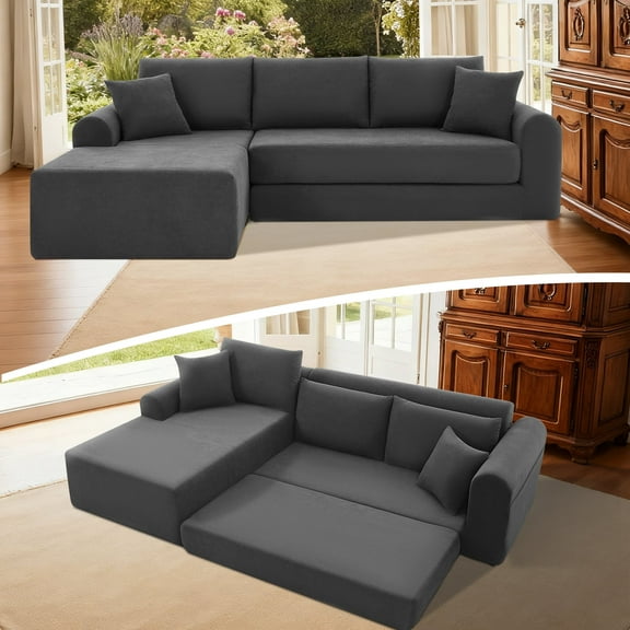 VFD Modular Sectional Couch in a Box 103" L Shaped Boneless Cloud Couch with Deep Seat, Convertible Sofa Bed for Living Room Bedroom Apartments, No Assembly Required, Deep Gray, Left Facing Chaise