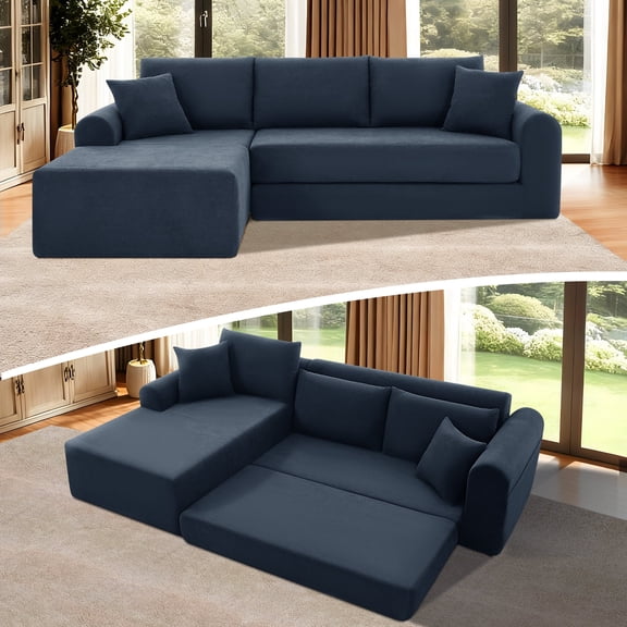 VFD Modular Sectional Couch in a Box 103" L Shaped Boneless Cloud Couch with Deep Seat, Convertible Sofa Bed for Living Room Bedroom Apartments, No Assembly Required, Navy Blue, Left Facing Chaise