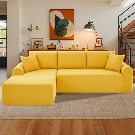VFD Modular Sectional Couch in a Box 103" L Shaped Boneless Cloud Couch with Deep Seat, Convertible Sofa Bed for Living Room Bedroom Apartments Dorms, No Assembly Required, Yellow, Left Facing Chaise
