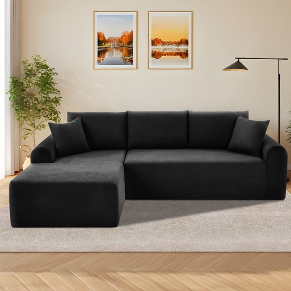 VFD Modular Sectional Couch in a Box 103" L Shaped Boneless Cloud Couch with Deep Seat, Convertible Sofa Bed for Living Room Bedroom Apartments Dorms, No Assembly Required, Black, Left Facing Chaise