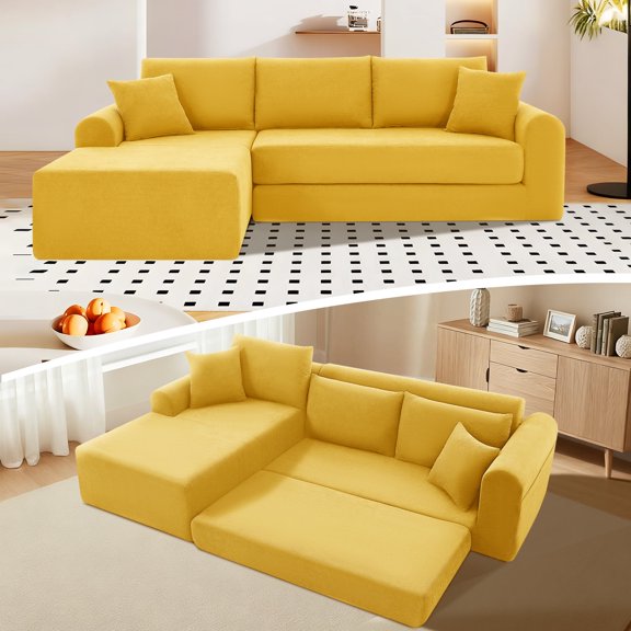 VFD Modular Sectional Couch in a Box 103" L Shaped Boneless Cloud Couch with Deep Seat, Convertible Sofa Bed for Living Room Bedroom Apartments Dorms, No Assembly Required, Yellow, Left Facing Chaise