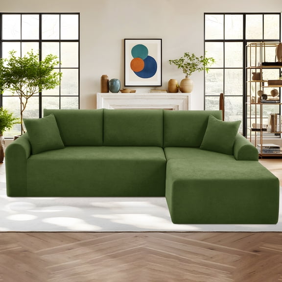 VFD Modular Sectional Couch in a Box 103" L Shaped Boneless Cloud Couch with Deep Seat, Convertible Sofa Bed for Living Room Bedroom Apartments Dorms, No Assembly Required, Green, Right Facing Chaise