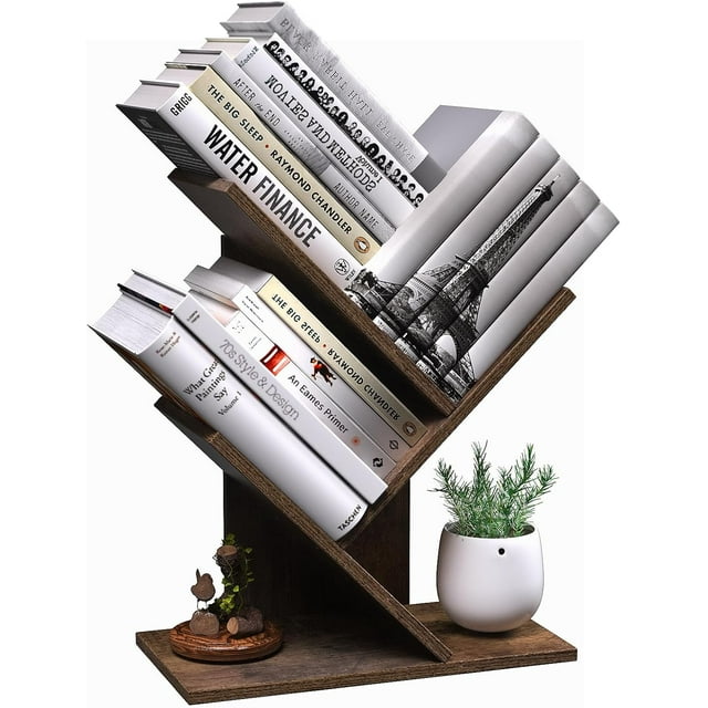 VFDTBUHN 3 Tier Small Tree Bookshelf Storage Organizer Shelves Floor Standing Bookcase  Wood Storage Rack for   Living Room Bedroom Display for Book Magazine CD Manga Black