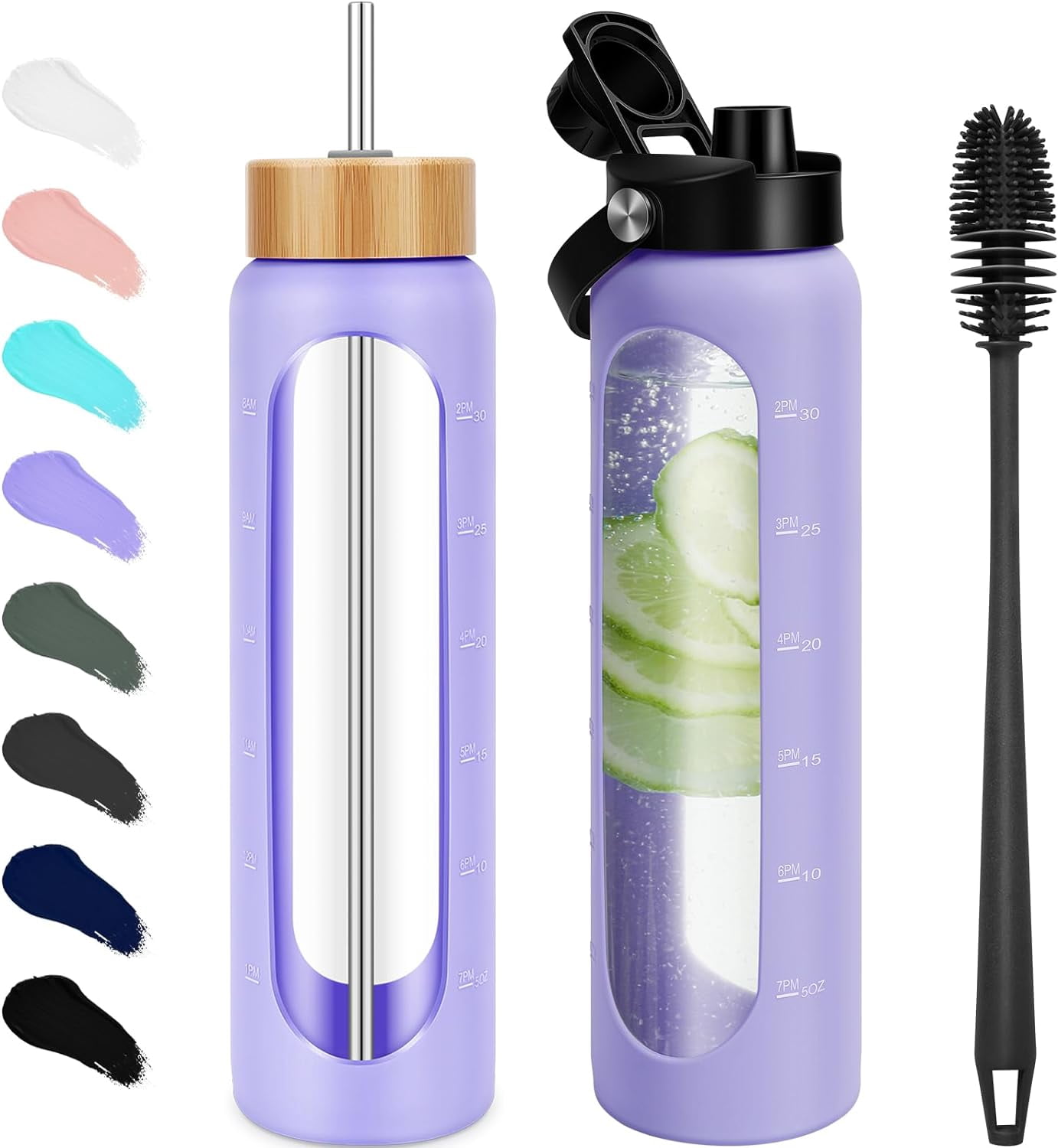 Hltser 32 oz Glass Water Bottles - 1 Liter Motivational Tumbler With ...