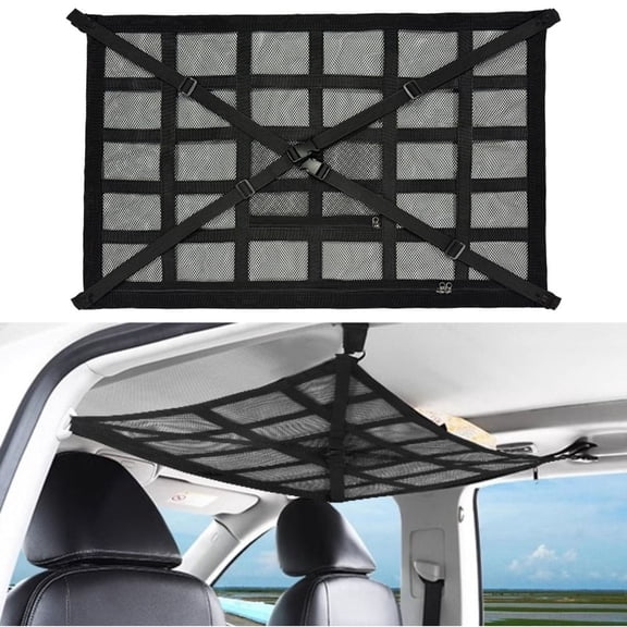 VFM Car Roof Storage Ceiling Cargo Net Double-Layer Mesh Cross Webbing Adjustable D-Buckle Universal 1 Pack Regular 21 x 31 Inch