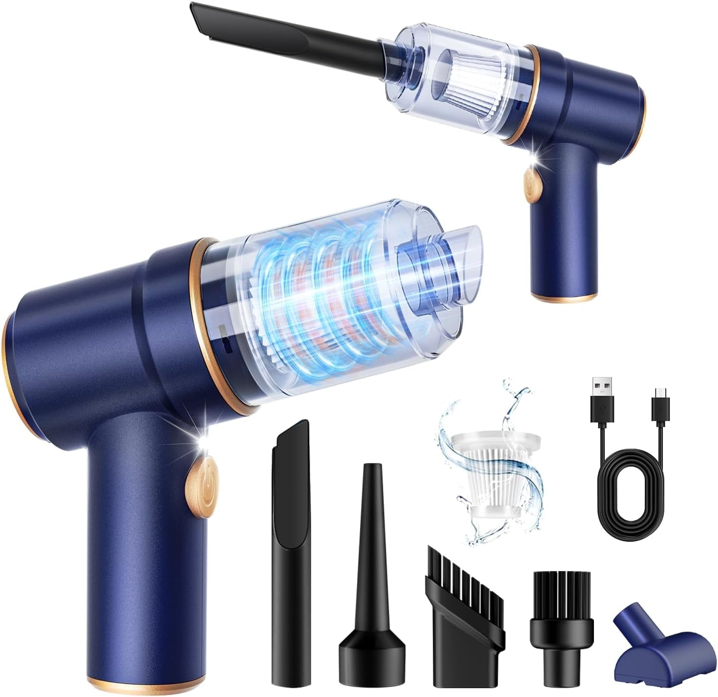 VFM Handheld Car Vacuum Cleaner, Cordless Vacuum Cleaner and Air Duster, 120W High Power Hand Held Vacuum with LED Light and Multi-Nozzles for Car, Home, Office, Pet