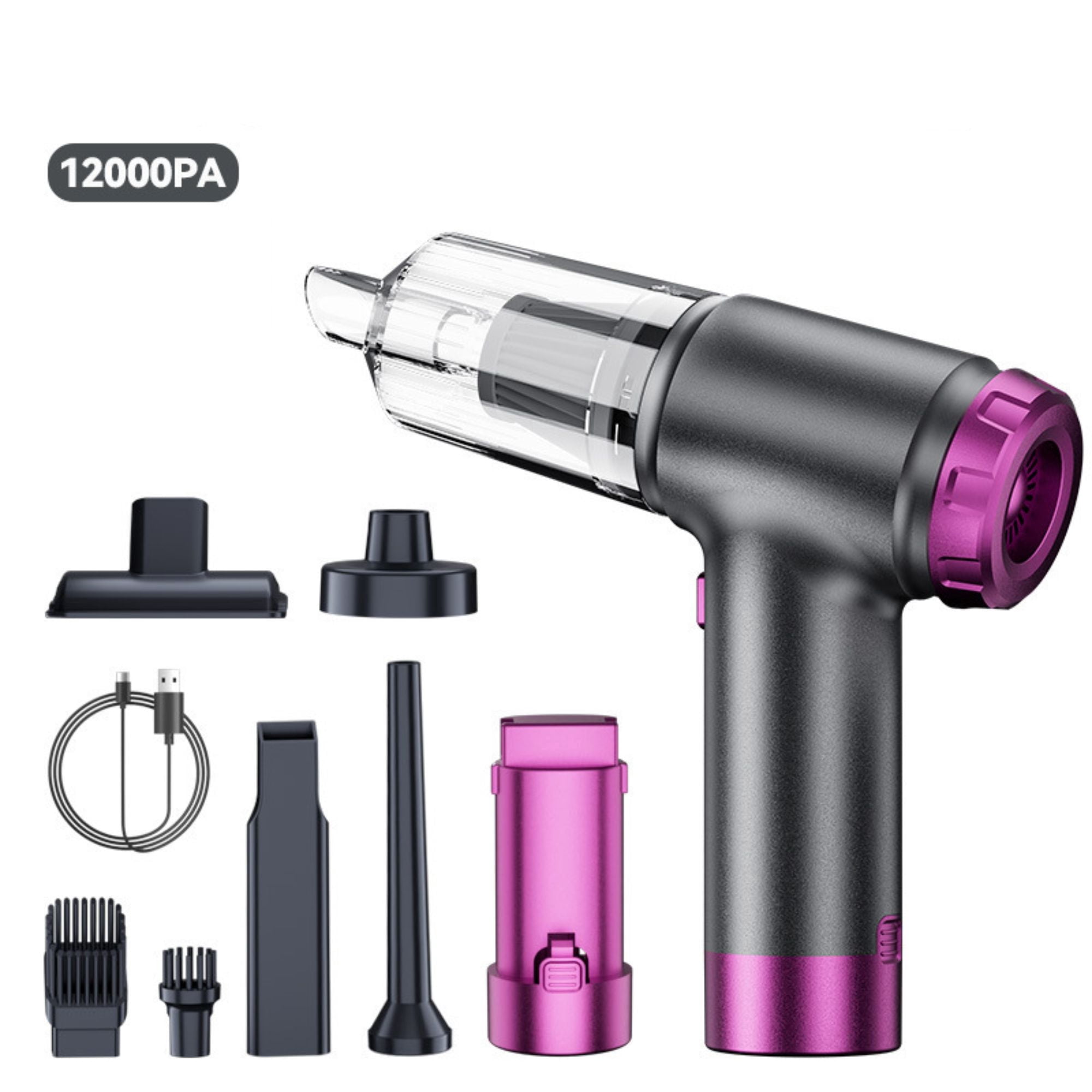 VFM Handheld Cordless Car Vacuum Cleaner, 4-in-1 Portable Mini Car Vacuum Cleaner, 12000PA High Power & Air Duster with LED Light for Home Office
