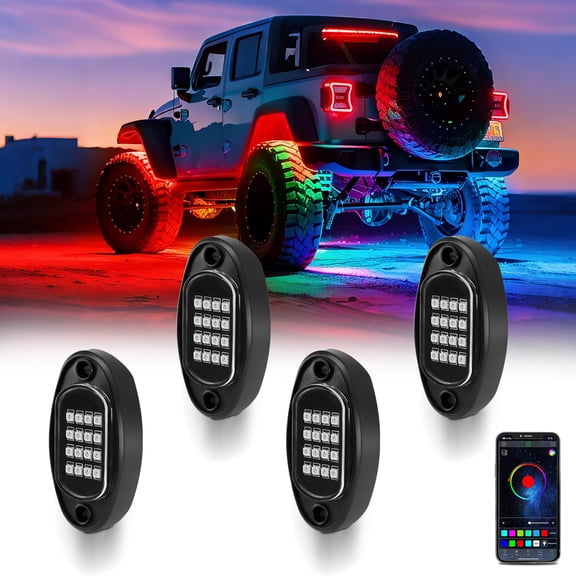 VFM RGB LED Rock Lights, Underglow Multicolor Neon Light Kit, Wheel Well Light with APP Control & Music Mode, Under Glow Lights for Trucks,Jeep,SUV,Golf Cart,ATV,Pickup Off Road,12V